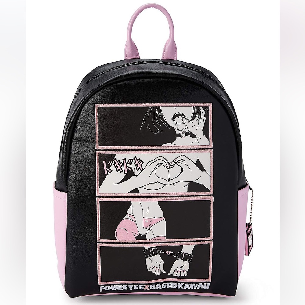 RARE iiii FourEyes x Based Kawaii Four Panel Hentai Black Pink Mini Backpack